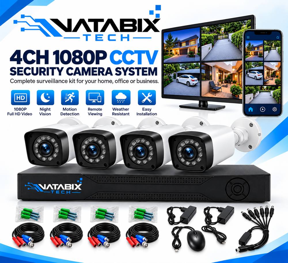 4 channel 1080P CCTV kit with four cameras, recorder and cables