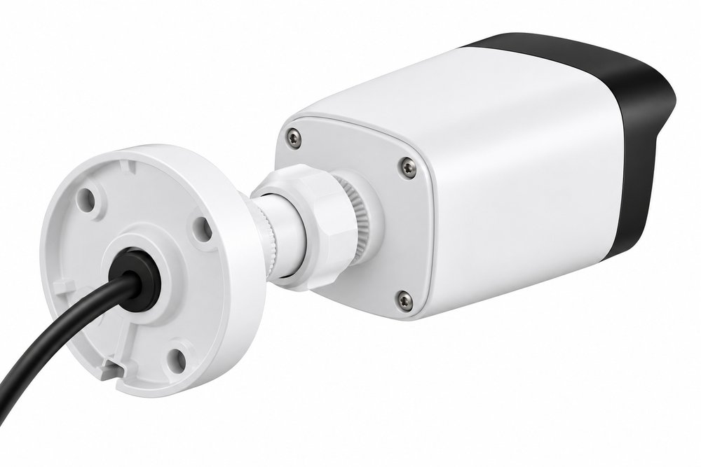 Bullet camera mounting bracket and cable, rear