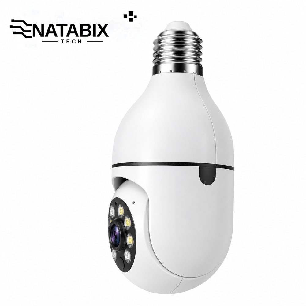 NATABIX TECH smart bulb camera, angled view