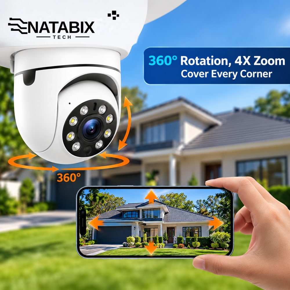 NATABIX TECH smart bulb camera, 360 degree rotation and 4X zoom