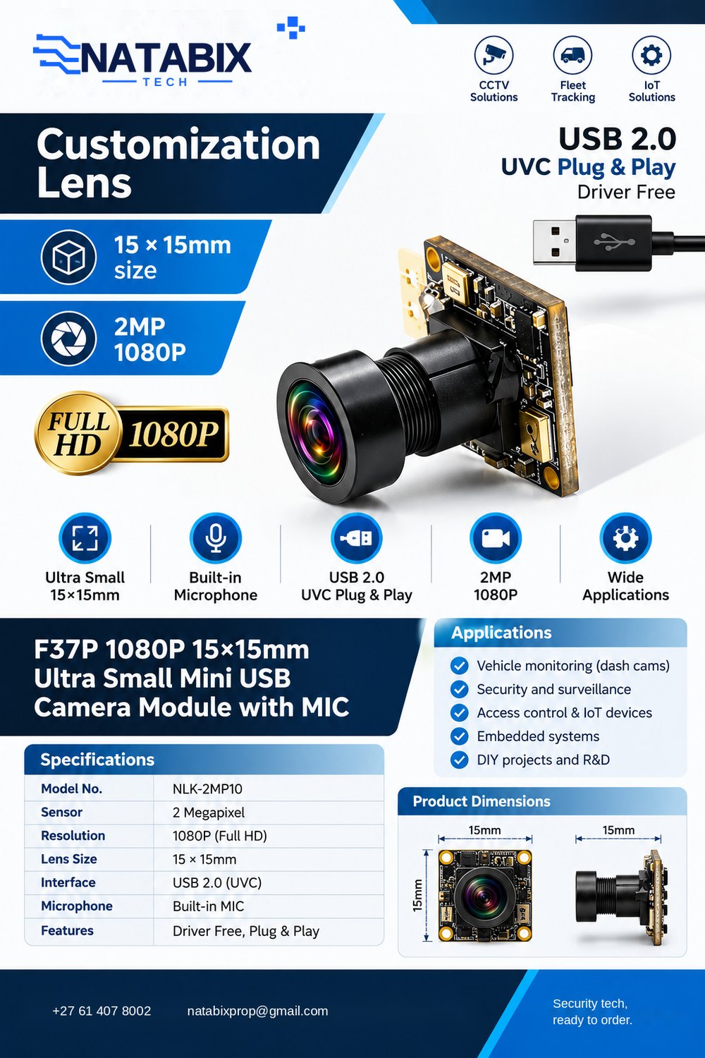 NATABIX TECH F37P 1080P USB camera module product sheet