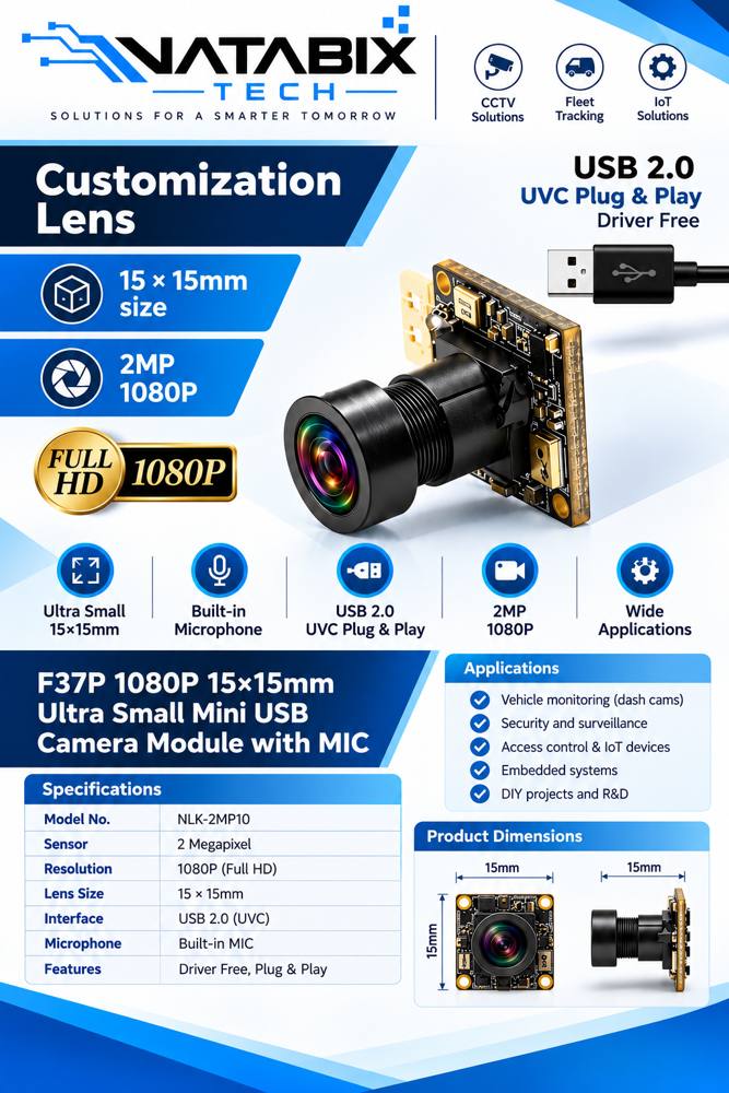 F37P 1080P 15x15mm USB camera module with microphone