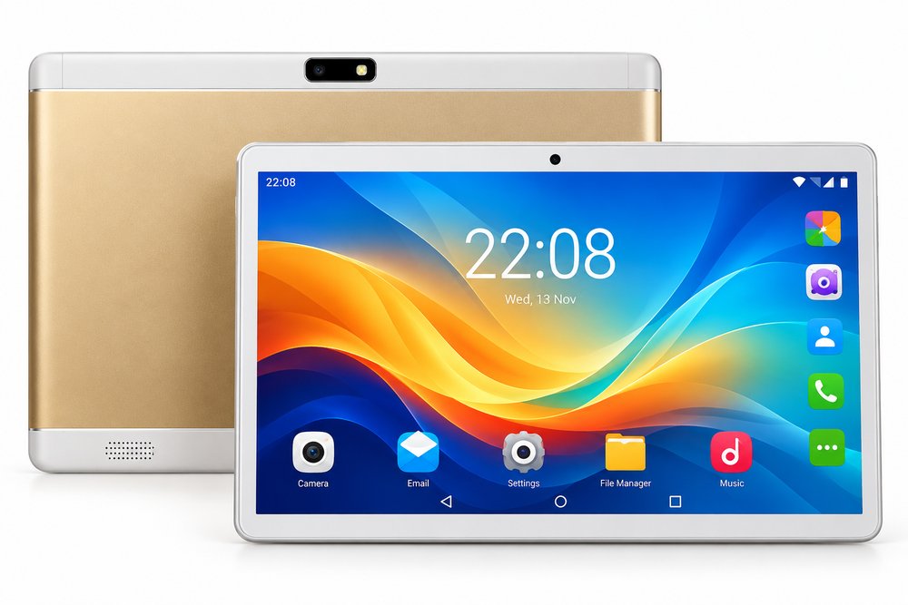 10.1 inch Android tablet, front and back